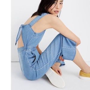 Madewell Denim Apron Bow-Back Jumpsuit